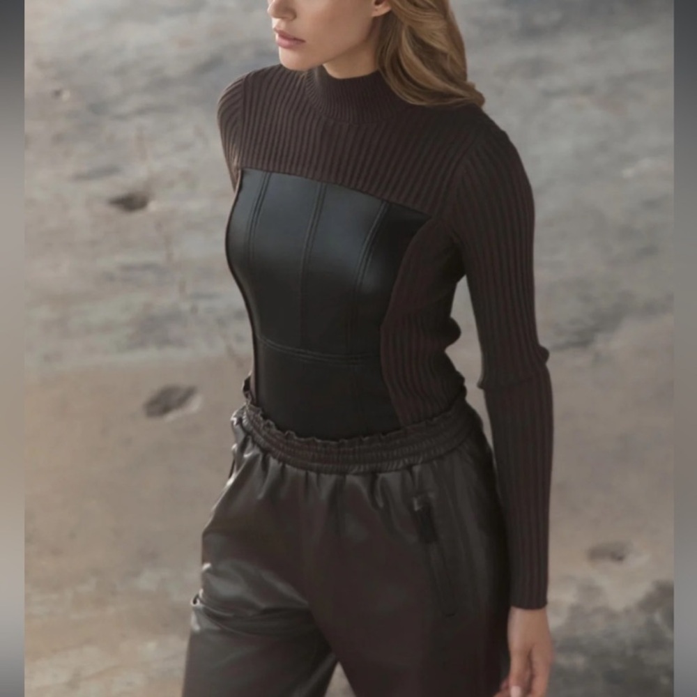 NWT Alp N Rock Ciara Ski Ribbed Vegan Leather Sweater